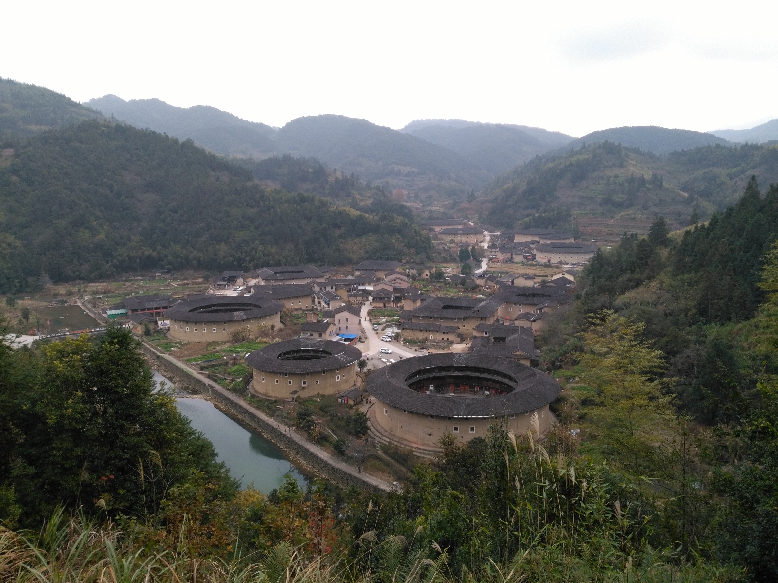 Nanjing Tulou cluster in a mountain valley in Fujian